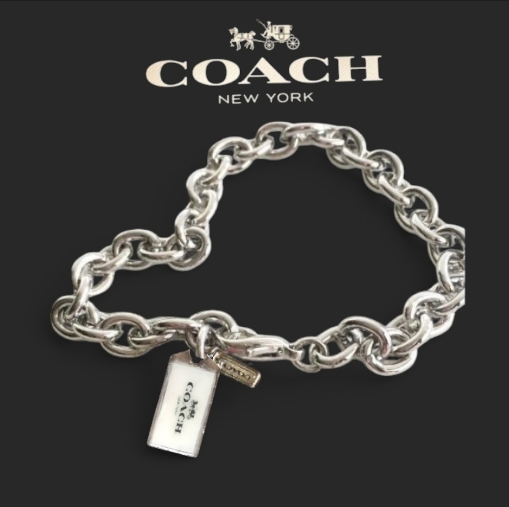 Coach Silver Tone White Chain Bracelet